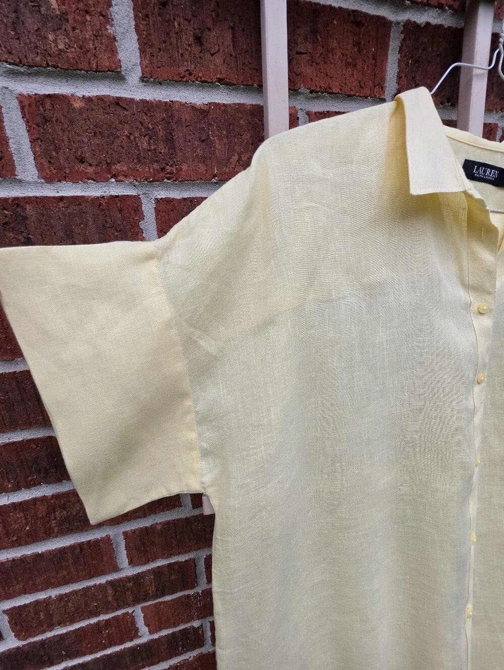 Lauren Ralph Lauren Yellow 100% Linen Short Sleeve Button Down Shirt Womens XL - Picture 6 of 11